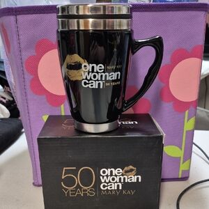 Mary Kay 50 Year "One Woman Can" Ceramic Travel Mug - New